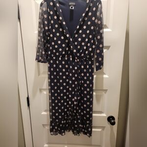 Womens navy and tan Polk a  dot dress